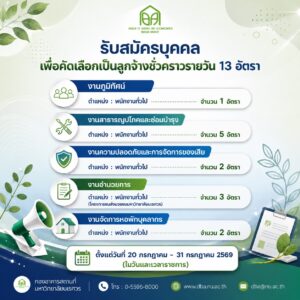รับสมัครบุคคลเพื่อคัดเลือกเป็นลูกจ้างชั่วคราวรายวัน 13 อัตรา